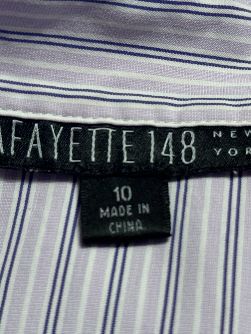 Lafayette 148 Sz 10 Blouse Button Up Shirt Long Sleeve Lavender/White Striped - Picture 8 of 10